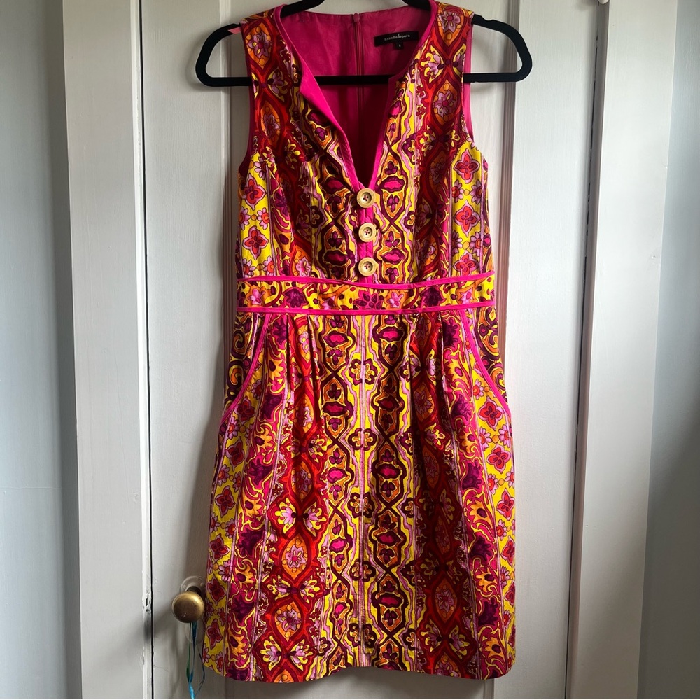 Nanette Lepore Kentucky Derby Pink Yellow  Dress size 6 Graduation shift dress
